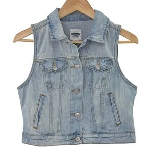 Old Navy Light Wash Denim Vest‎ Distressed Jean Sleeveless Jacket Women S
